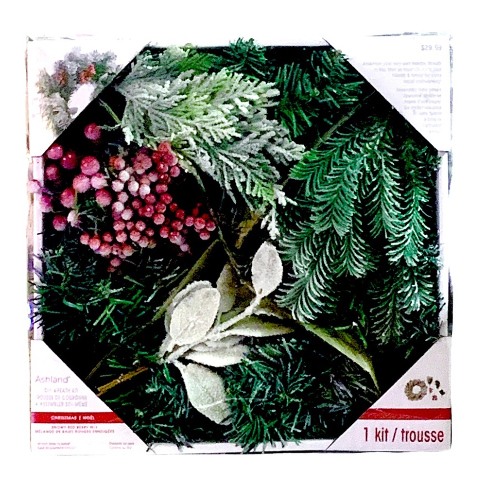 Christmas Snowy Red Berry Mix DIY Wreath Kit With Base